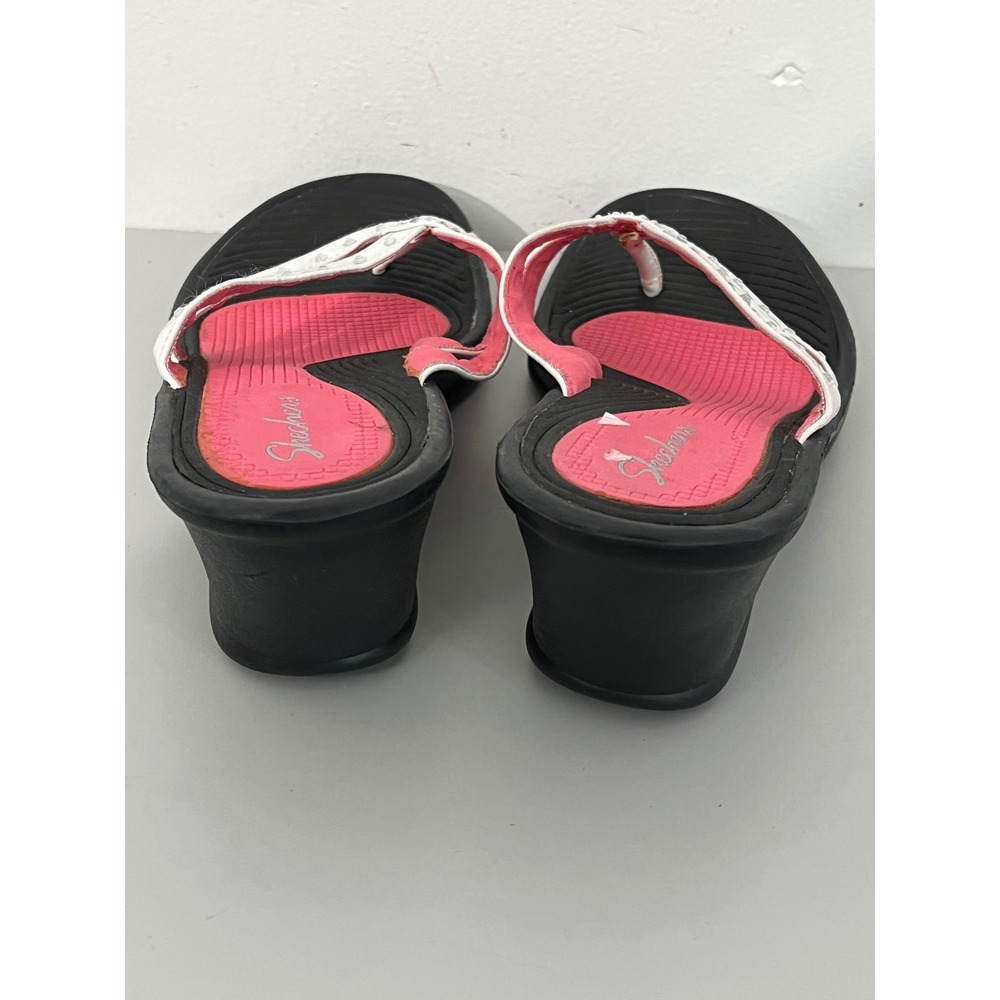 Skechers Wedge Sandals Womens 10 White Pink Rhinestone Platform Flip Flops - Picture 4 of 6